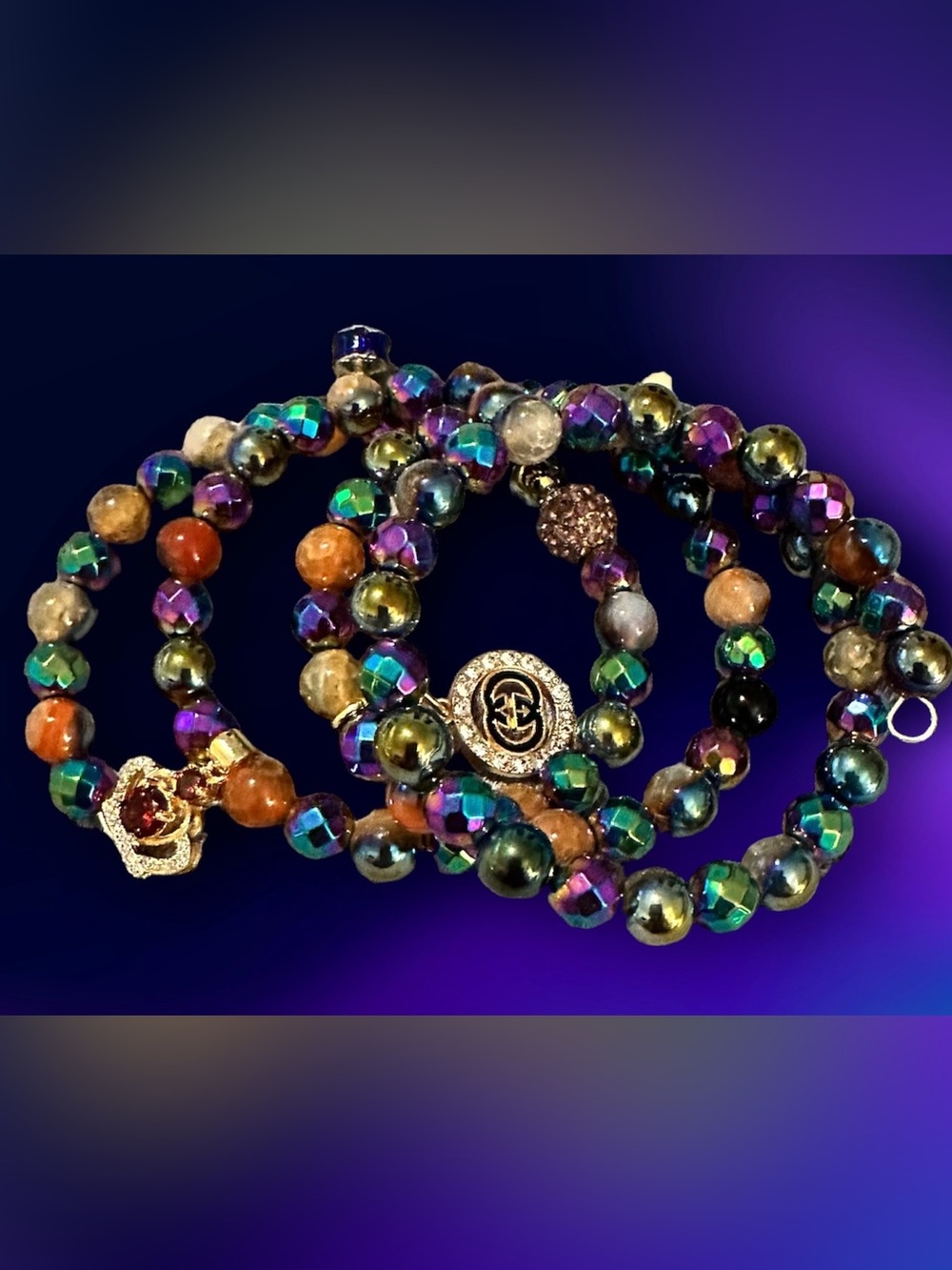 PREMIUM FACETED AND PLATED COLORFUL HEMATITE 4 WRAP WIRE WRAPPED BRACELET
